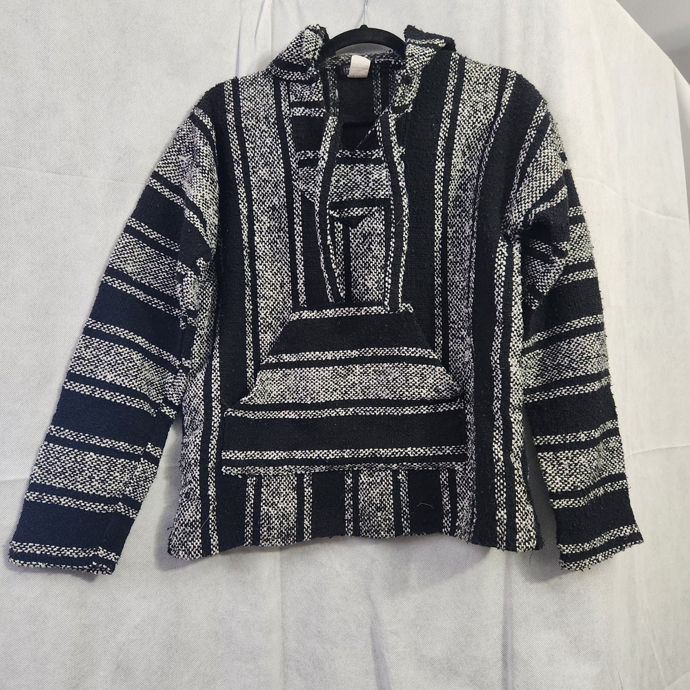 Earthbound Trading Co Sz Small Black Poncho Baha Mexican Hoodie Pullover Molina